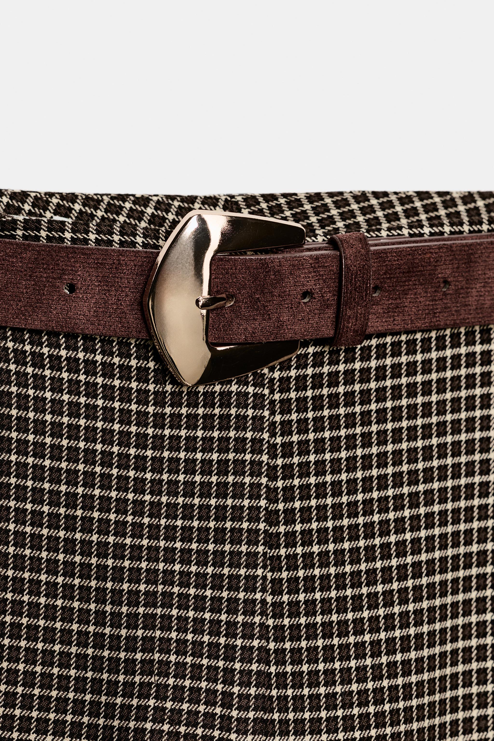 STRAIGHT-LEG PLAID BELTED PANTS